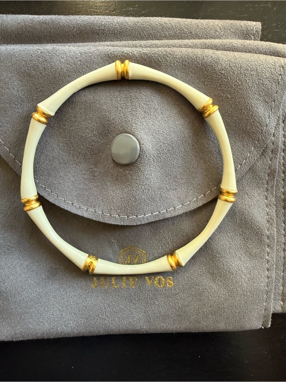 Julie Vos Cream and Gold Bamboo-Inspired Bangle Bracelet